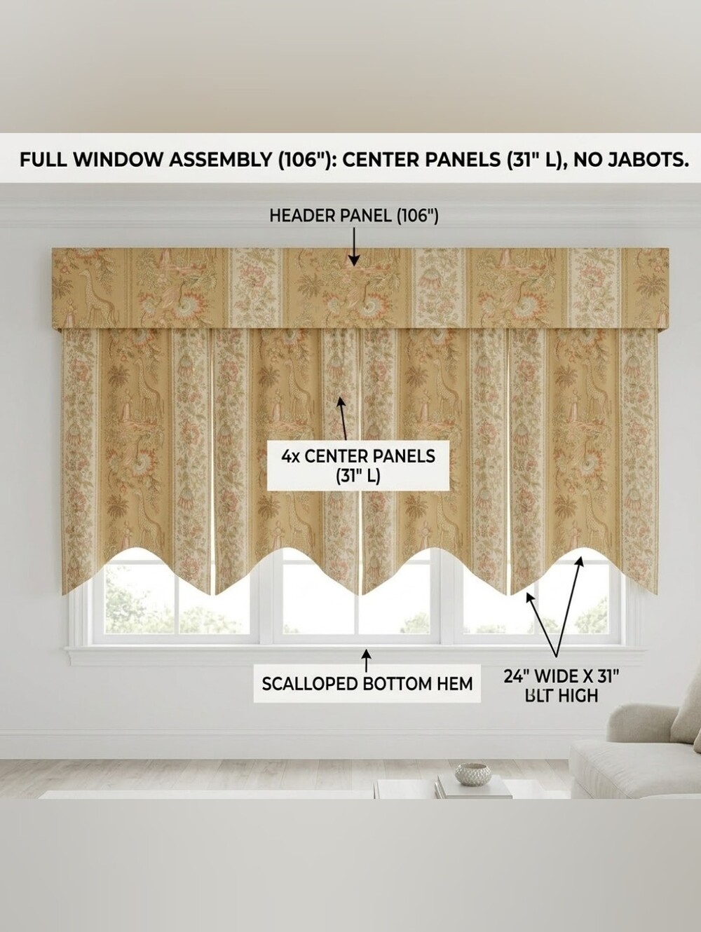 Valance set Chinoiserie French fabric window treatment curtain